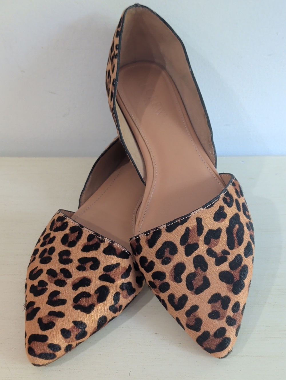 J.Crew Leopard Print Pointed Toe D'Orsay Flats Size 8 Faux Pony Hair